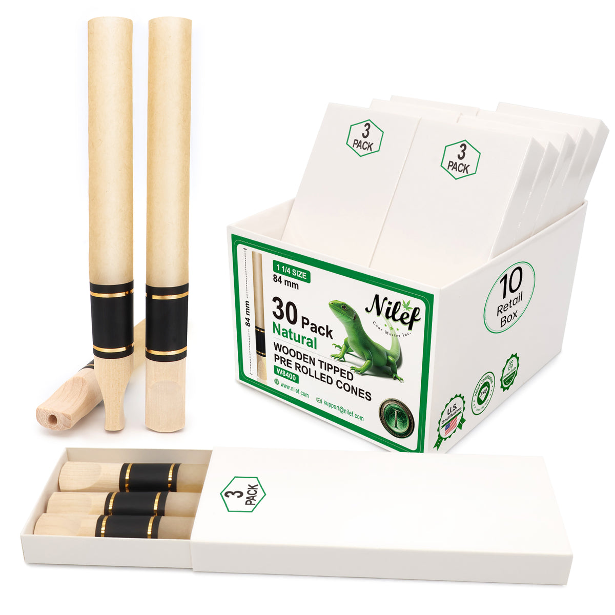 Wood Filter Tip Pre-Rolled Cones | 84mm Natural Paper Cones | 30 Pack ...